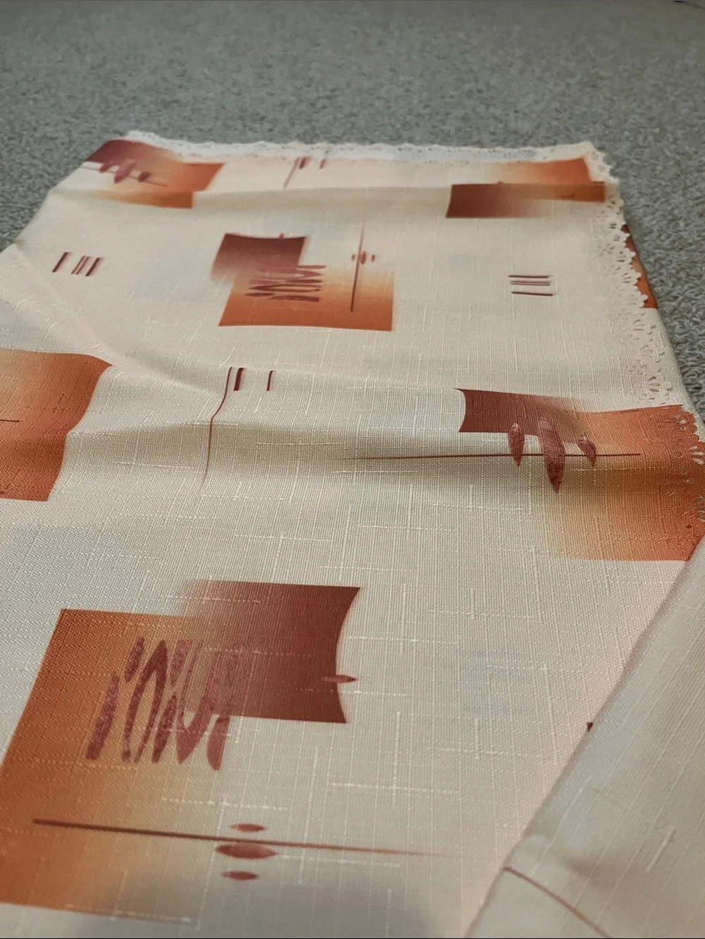 Printed Peach & Cream Polish Handmade Tablecloth with Decorative Edge